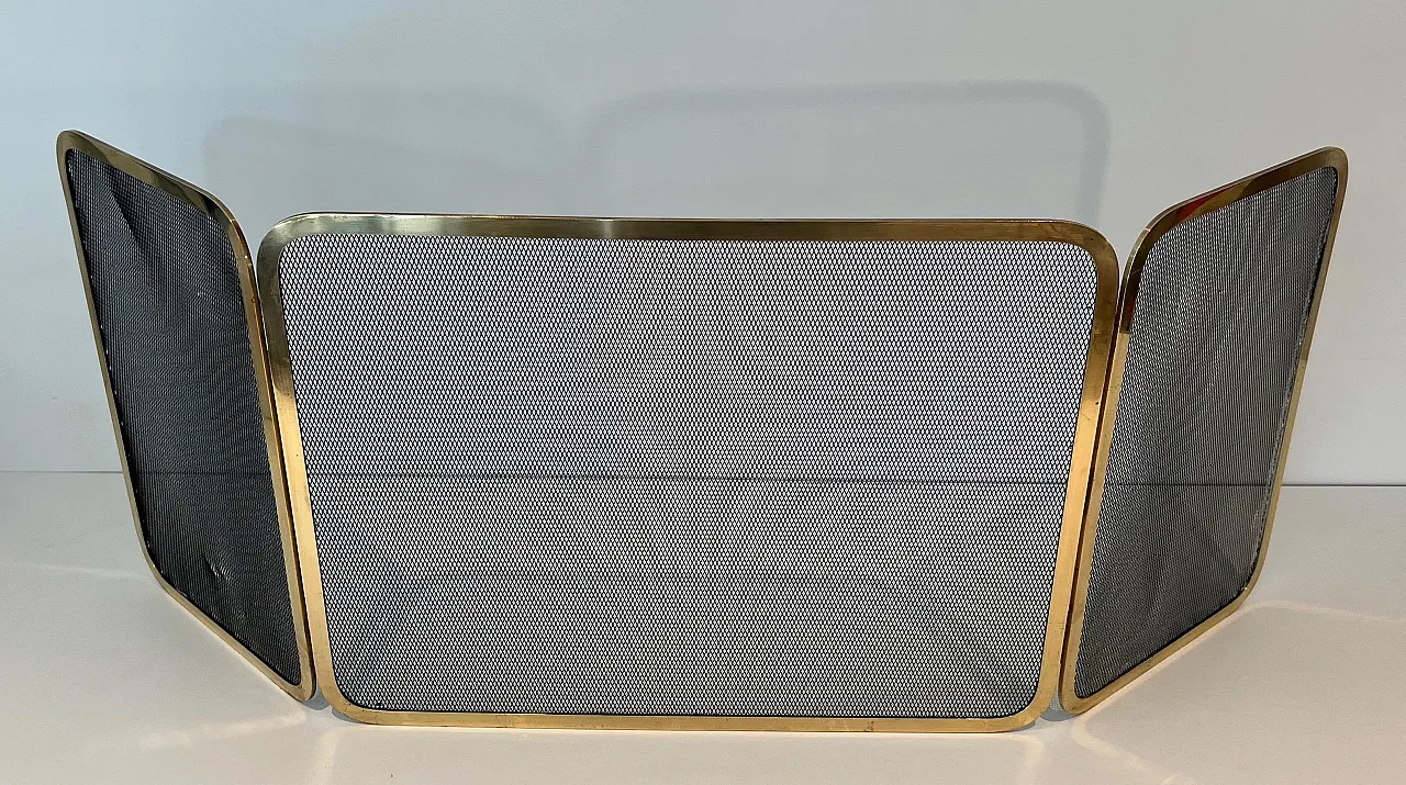 Brass fireplace screen and grill, 1970s 12