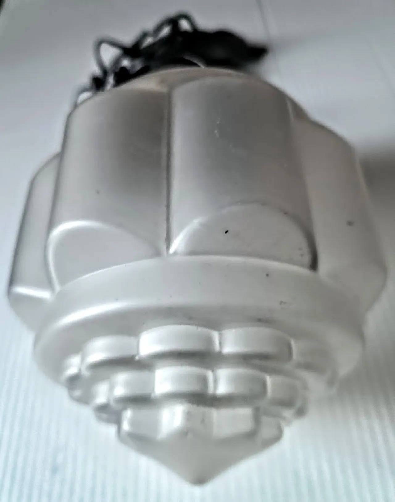 Lampadario con ferro battuto e vetro Decò anni 30. Italia 3