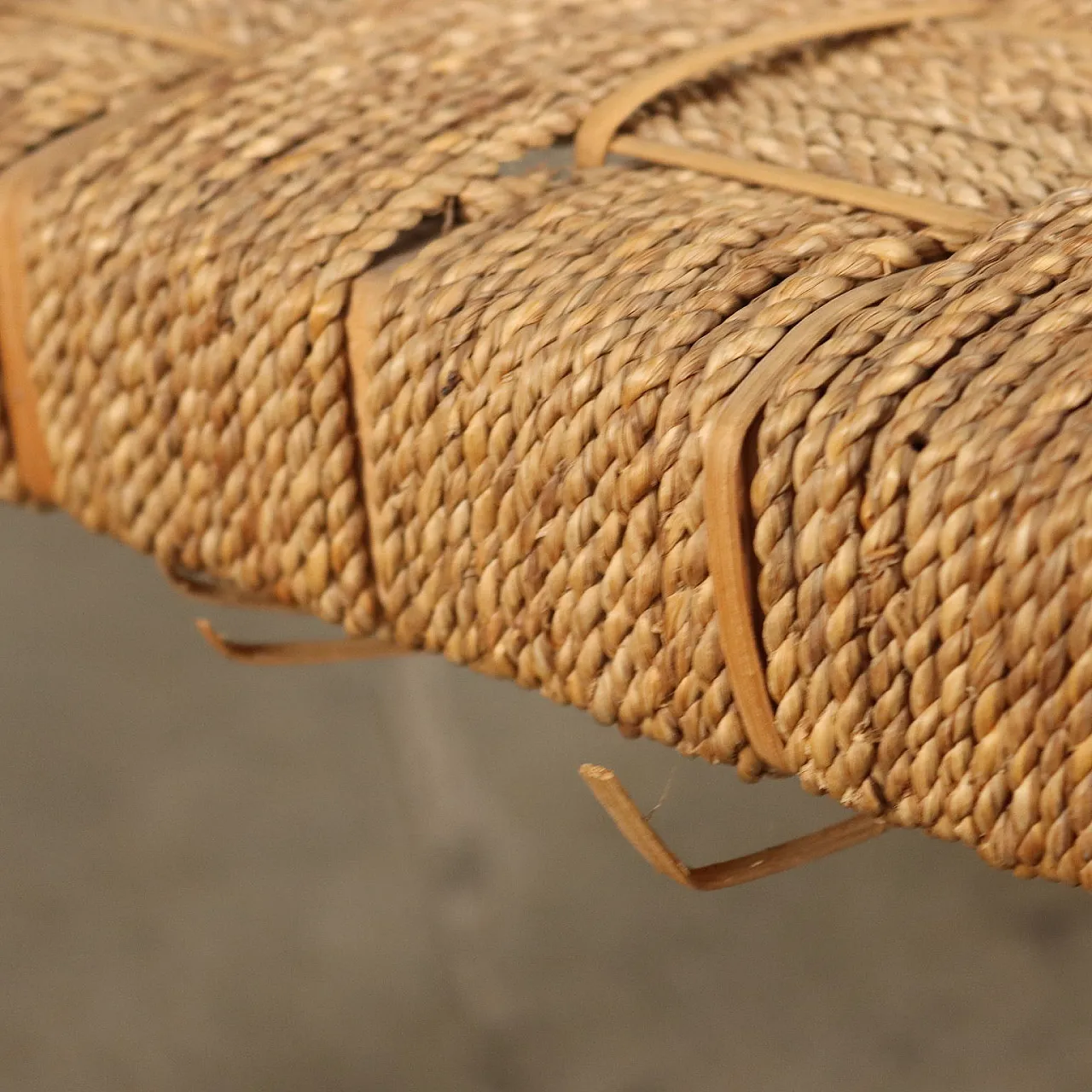 Pair of armchairs in beech wood and woven rope, 1950s 6