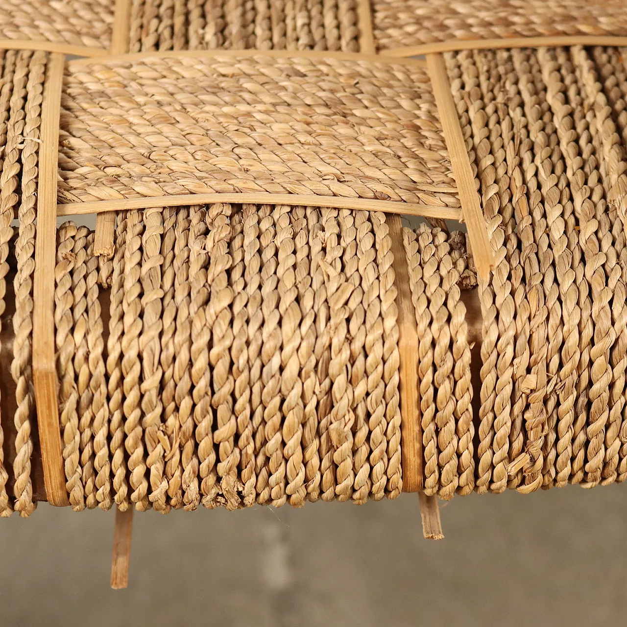 Pair of armchairs in beech wood and woven rope, 1950s 7