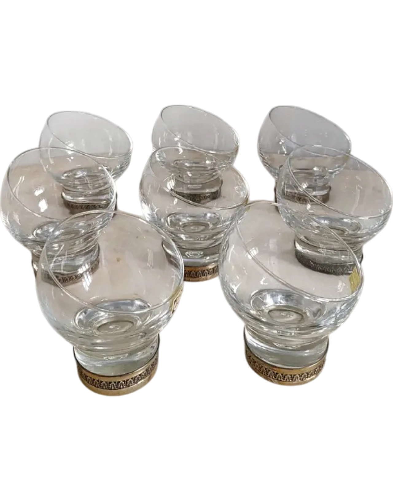 Champagne set tedesco a 8 pezzi in cristallo e silver plate, anni '60 10