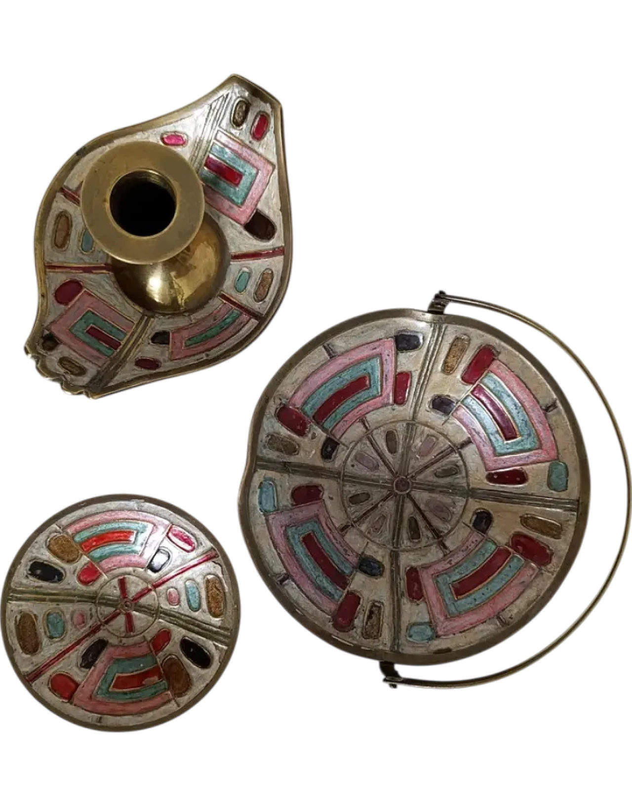 Painted Brass Set with candle holder and bowl, 1960s 5