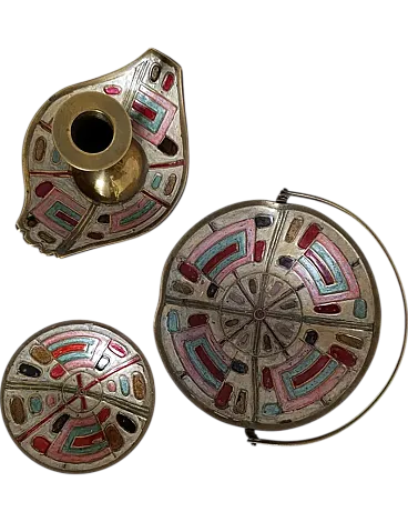 Painted Brass Set with candle holder and bowl, 1960s