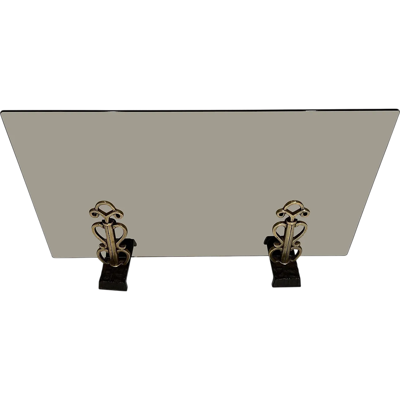 Paravento per caminetto in vetro fumé e bronzo, anni '70 14