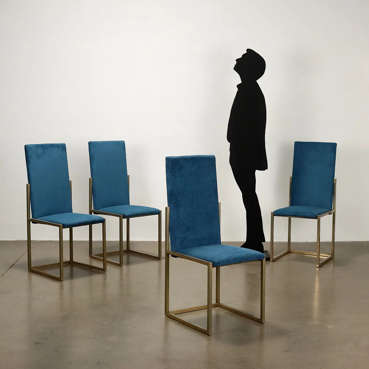 4 Brass chairs with corduroy upholstery, 1970s 2