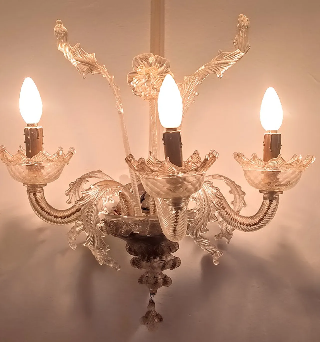 3 rari lampadari di Murano e 7 applique in vetro soffiato, anni '30 5