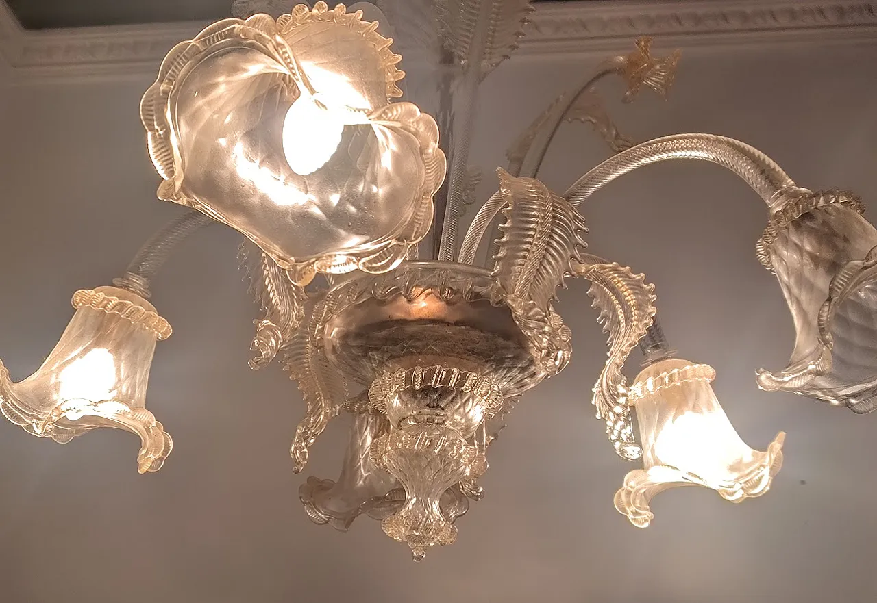 3 rari lampadari di Murano e 7 applique in vetro soffiato, anni '30 20