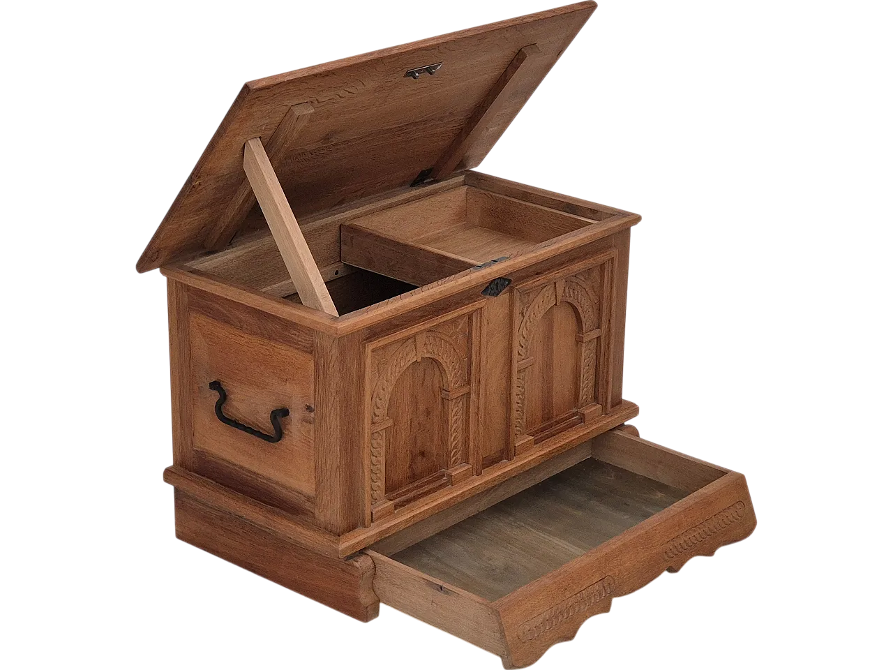 Danish side box with drawer, solid oak wood, 70s 21