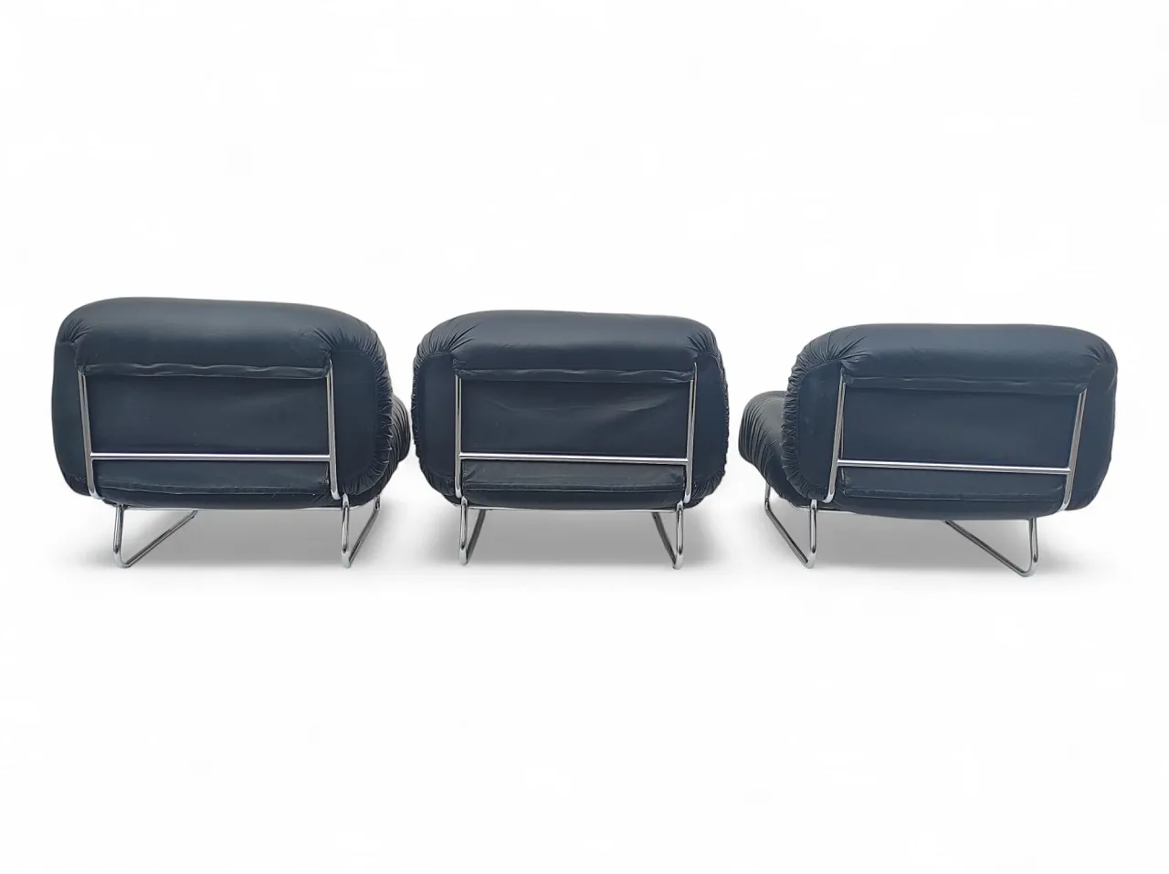 Set of 3 mid century Italian armchairs, 1980s 5