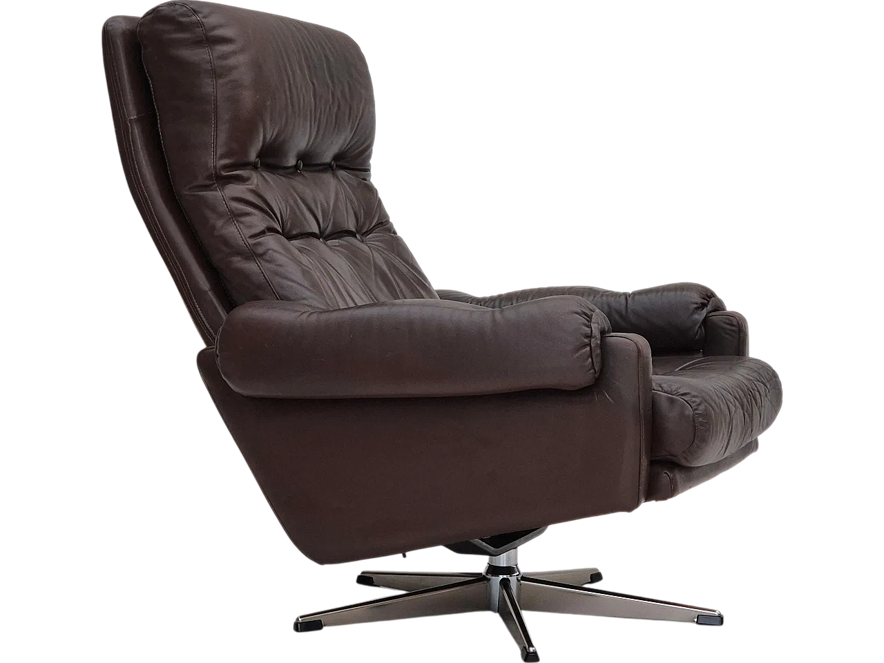 Danish leather swivel chair, 1970s 18