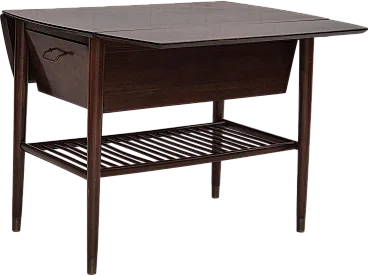 Danish folding table with drawer and shelf, 1970s