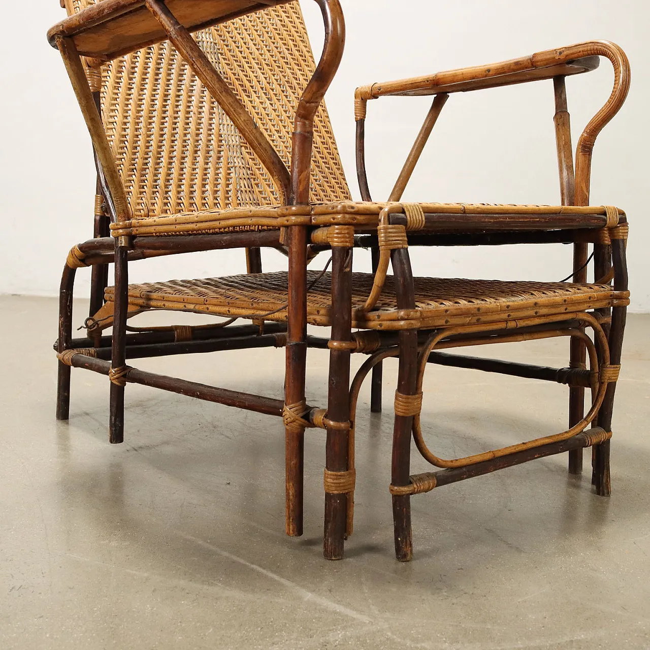 Art Nouveau wicker and bamboo reclining armchair, late 19th century 7