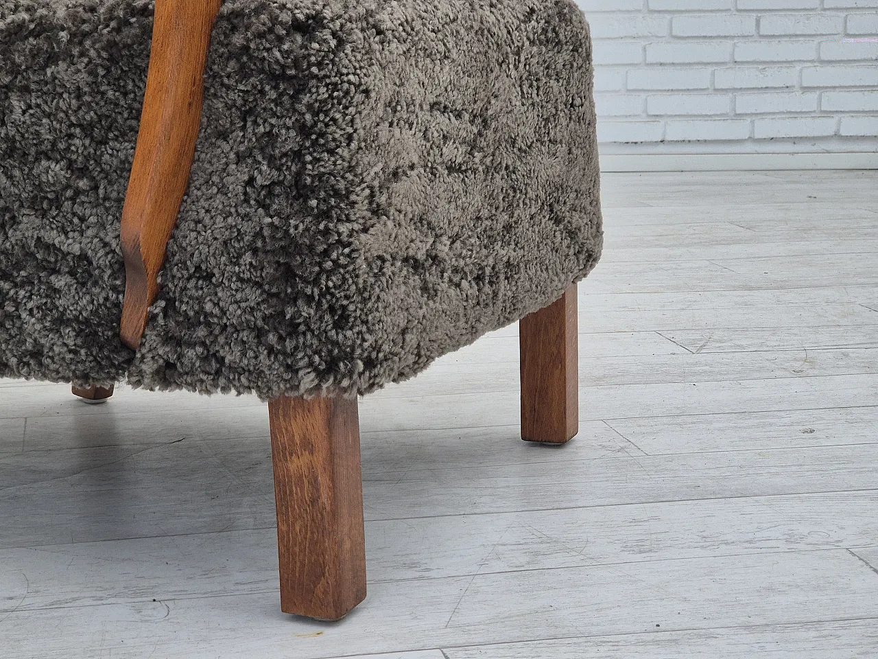 1960s, reupholstered Danish art deco armchair, genuine sheepskin. 2