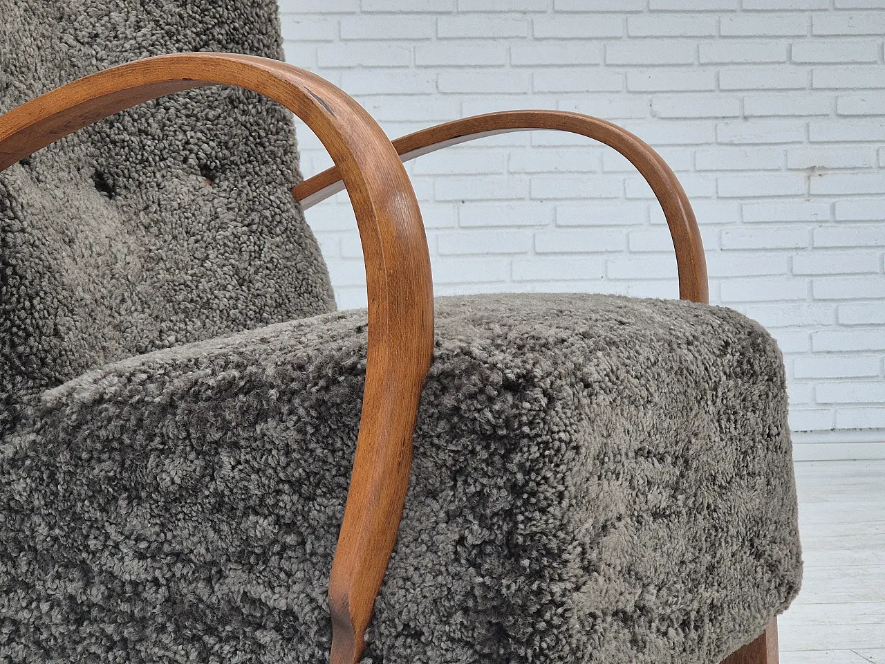 1960s, reupholstered Danish art deco armchair, genuine sheepskin. 3