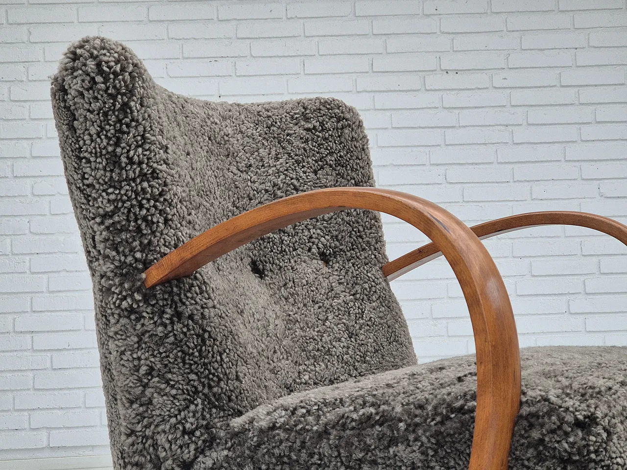 1960s, reupholstered Danish art deco armchair, genuine sheepskin. 4