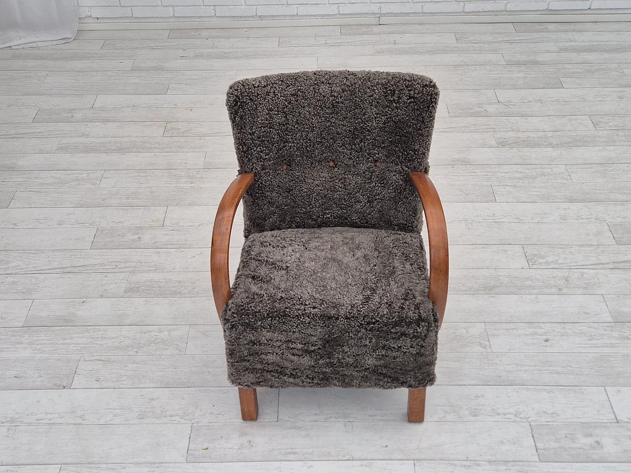 1960s, reupholstered Danish art deco armchair, genuine sheepskin. 7