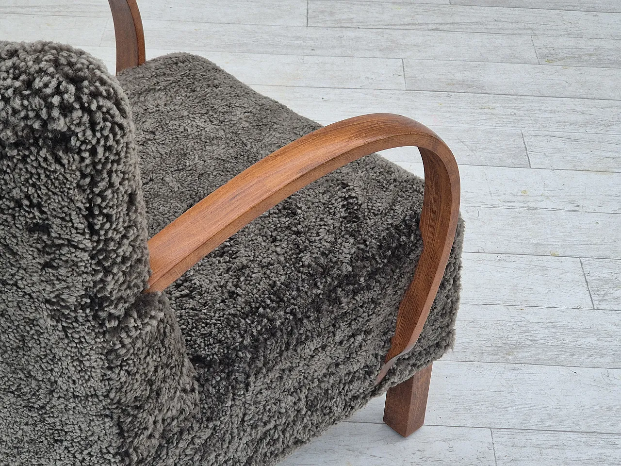 1960s, reupholstered Danish art deco armchair, genuine sheepskin. 13