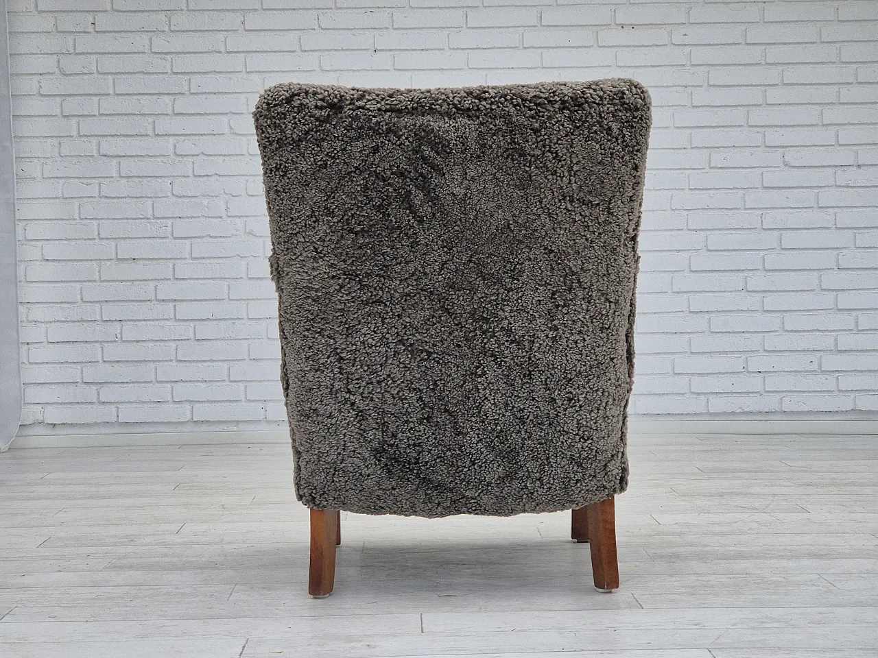 1960s, reupholstered Danish art deco armchair, genuine sheepskin. 14