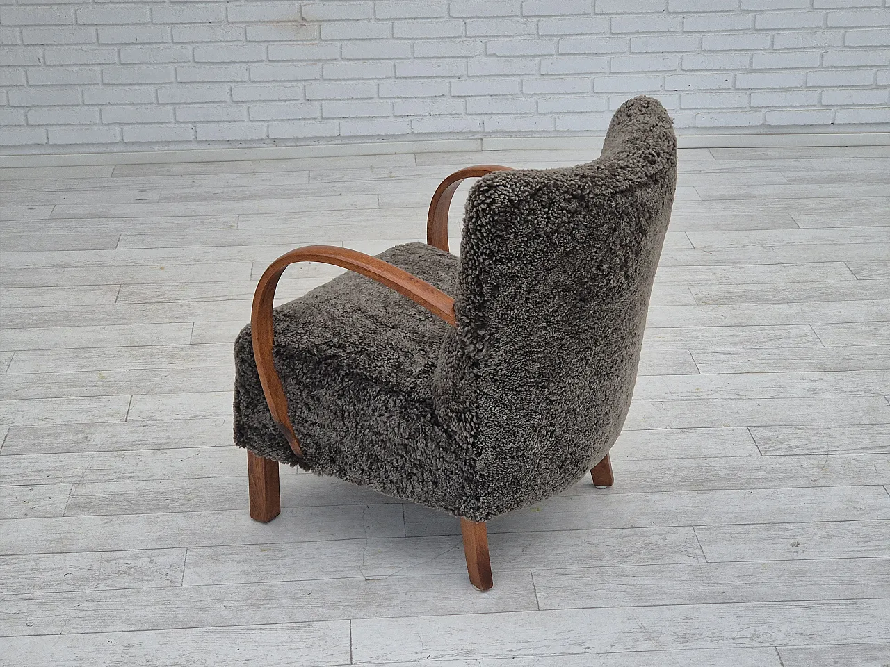 1960s, reupholstered Danish art deco armchair, genuine sheepskin. 15