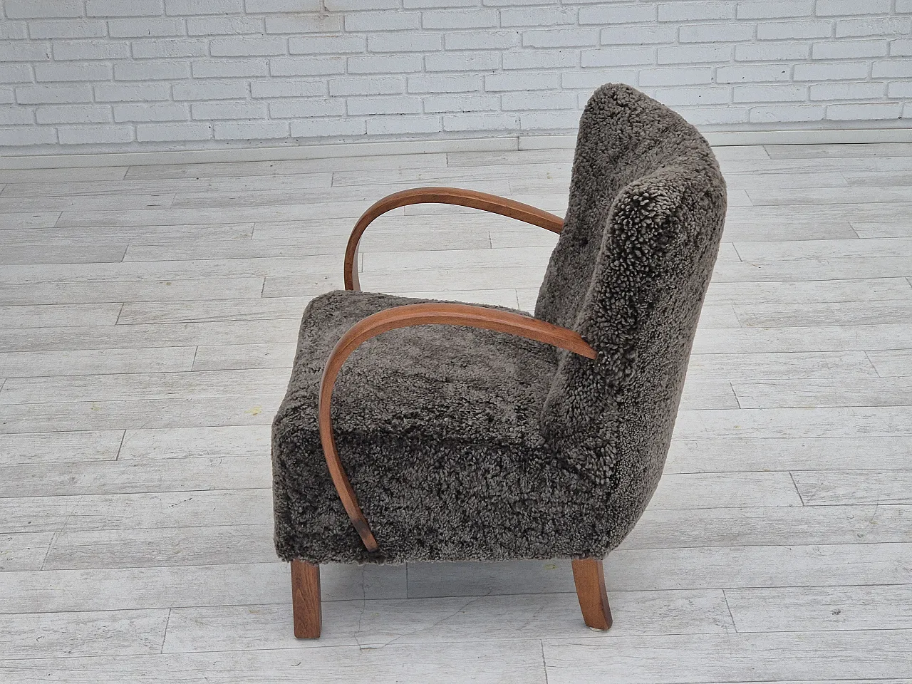 1960s, reupholstered Danish art deco armchair, genuine sheepskin. 16
