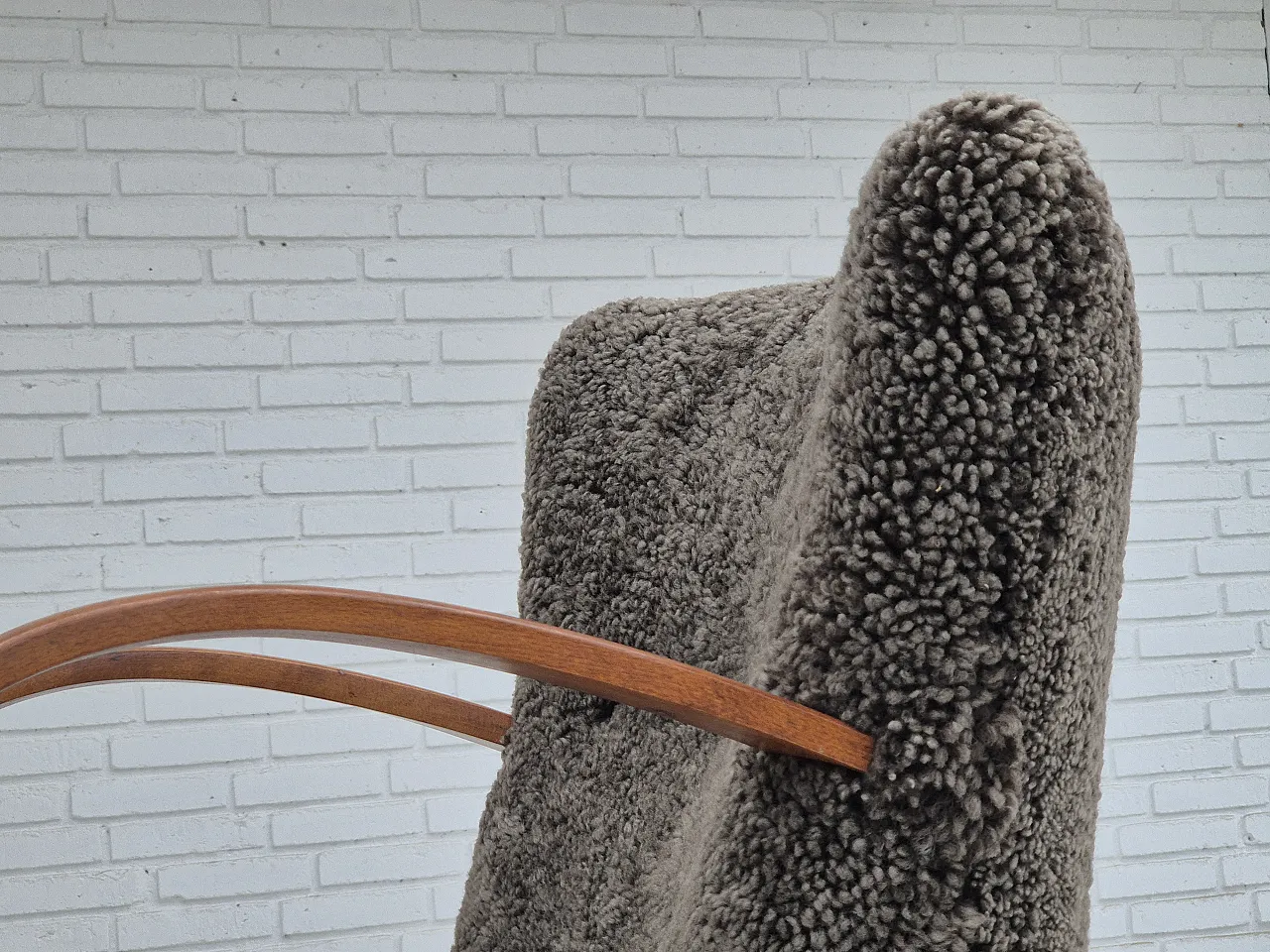 1960s, reupholstered Danish art deco armchair, genuine sheepskin. 17