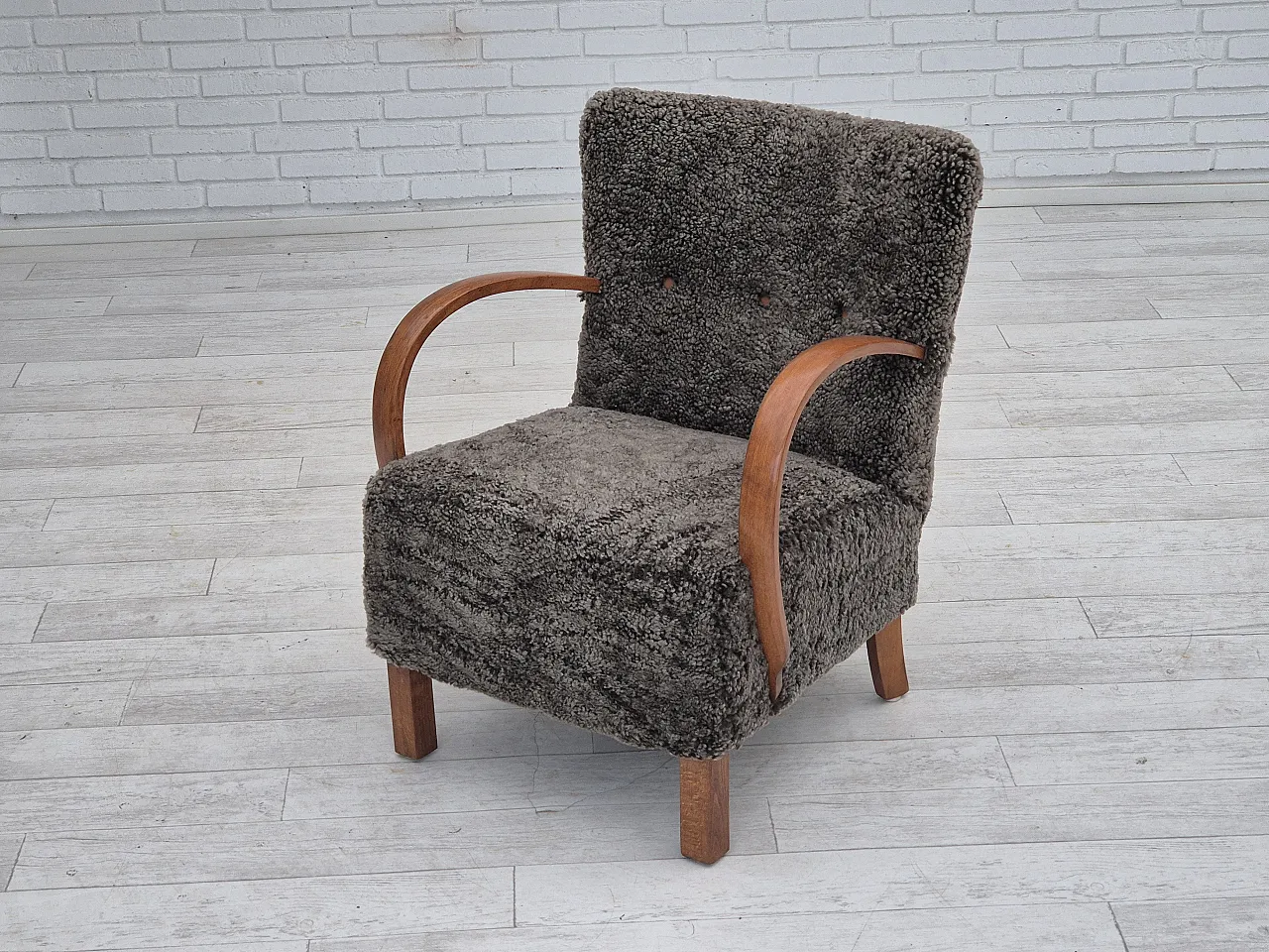 1960s, reupholstered Danish art deco armchair, genuine sheepskin. 18