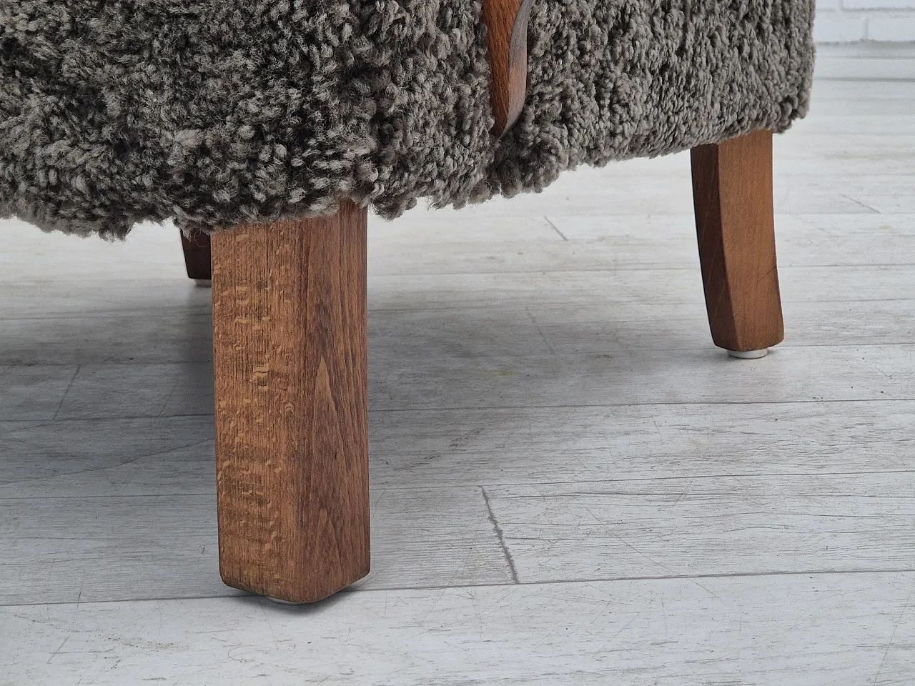 1960s, reupholstered Danish art deco armchair, genuine sheepskin. 19