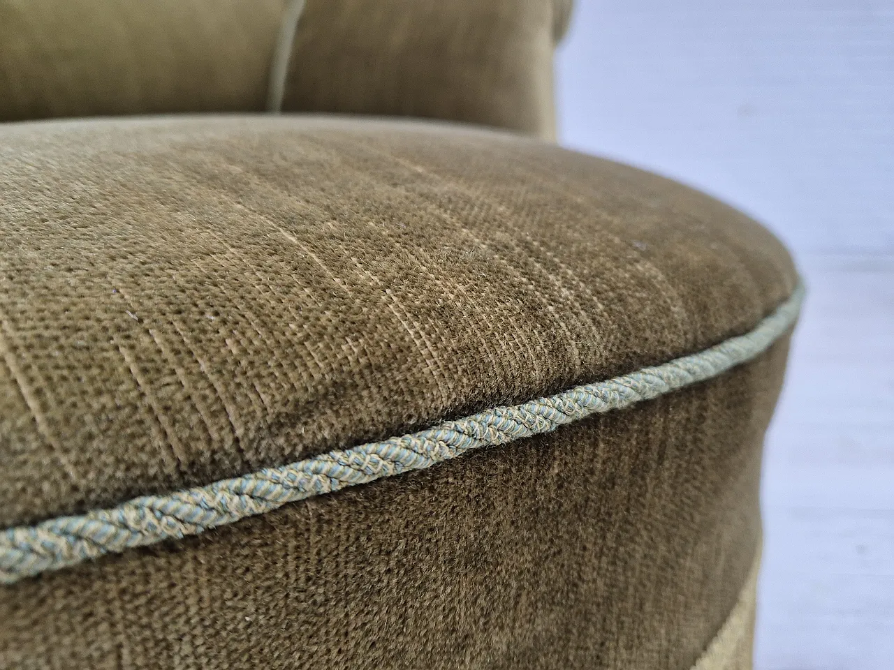 Danish lounge chair, green furniture velour, ash wood, 50s 6