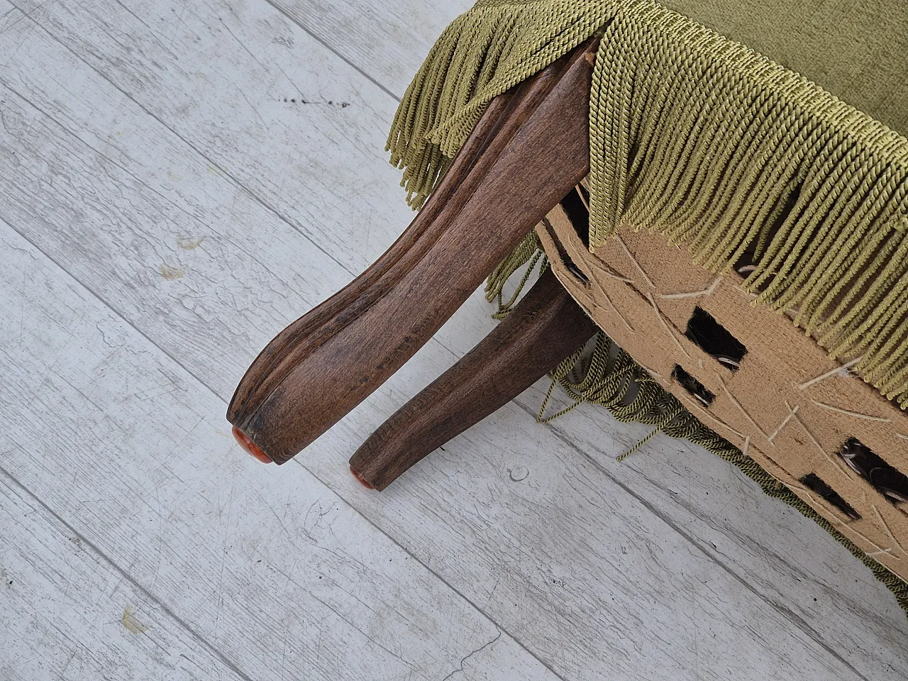 Danish lounge chair, green furniture velour, ash wood, 50s 19