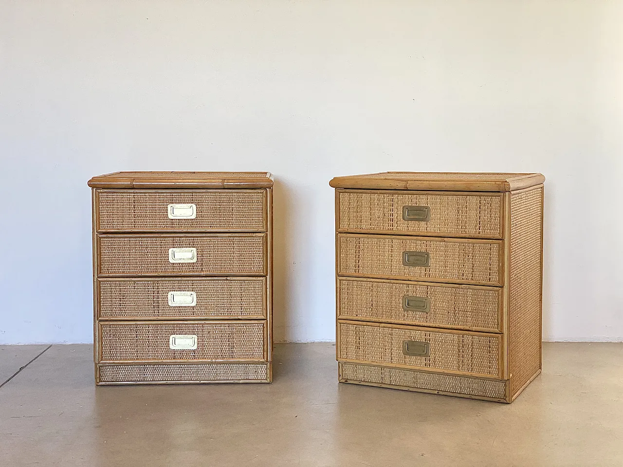 Pair of wicker bedside tables, 70s 2