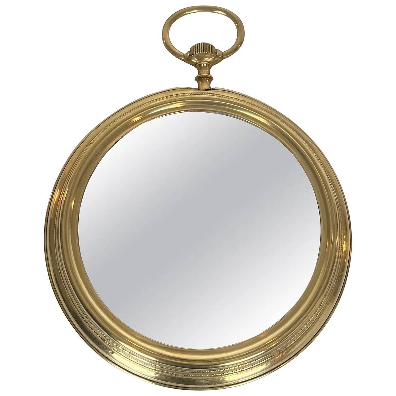 Brass mirror in the shape of a pocket watch, 1970s 1