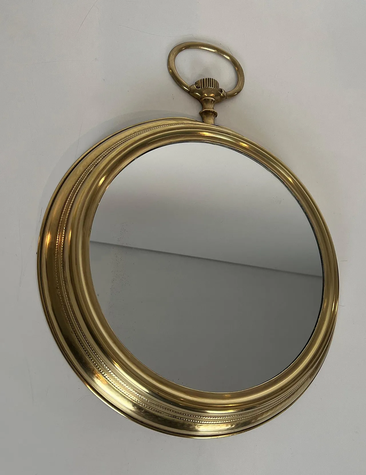 Brass mirror in the shape of a pocket watch, 1970s 2