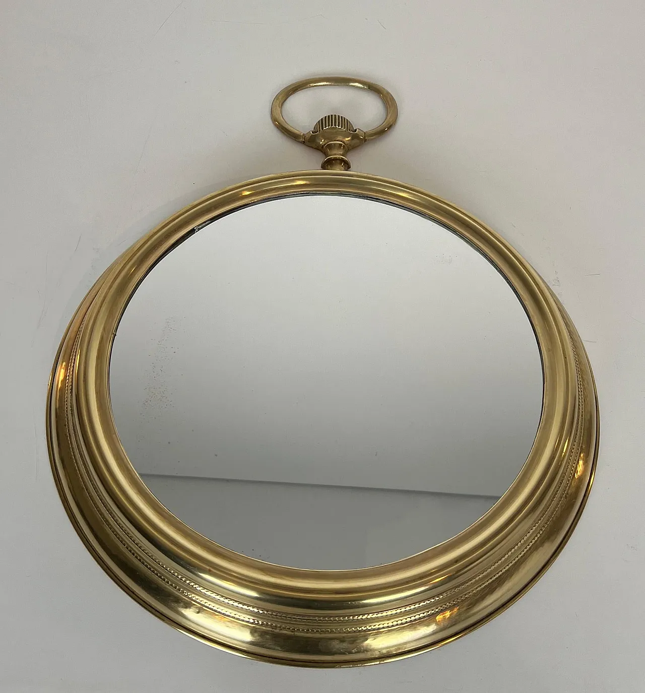 Brass mirror in the shape of a pocket watch, 1970s 3