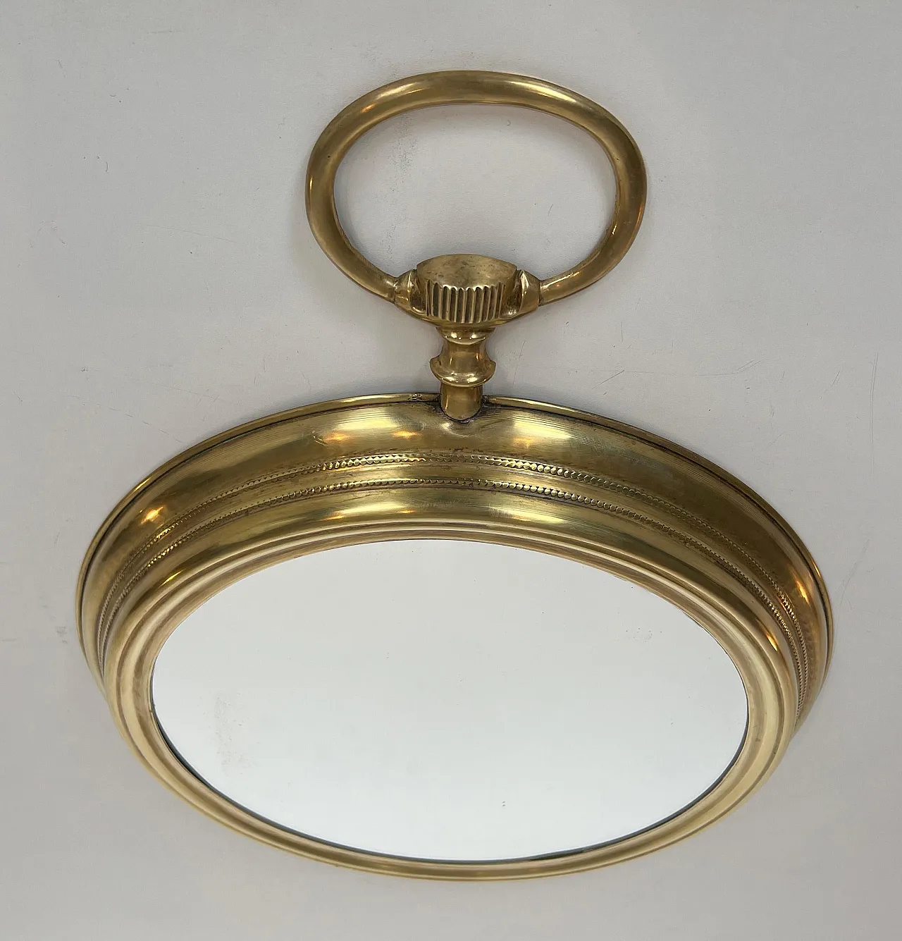 Brass mirror in the shape of a pocket watch, 1970s 4