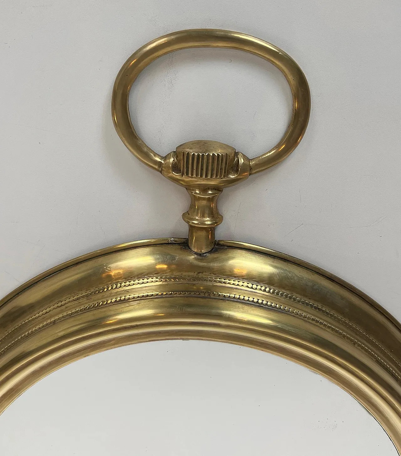 Brass mirror in the shape of a pocket watch, 1970s 5