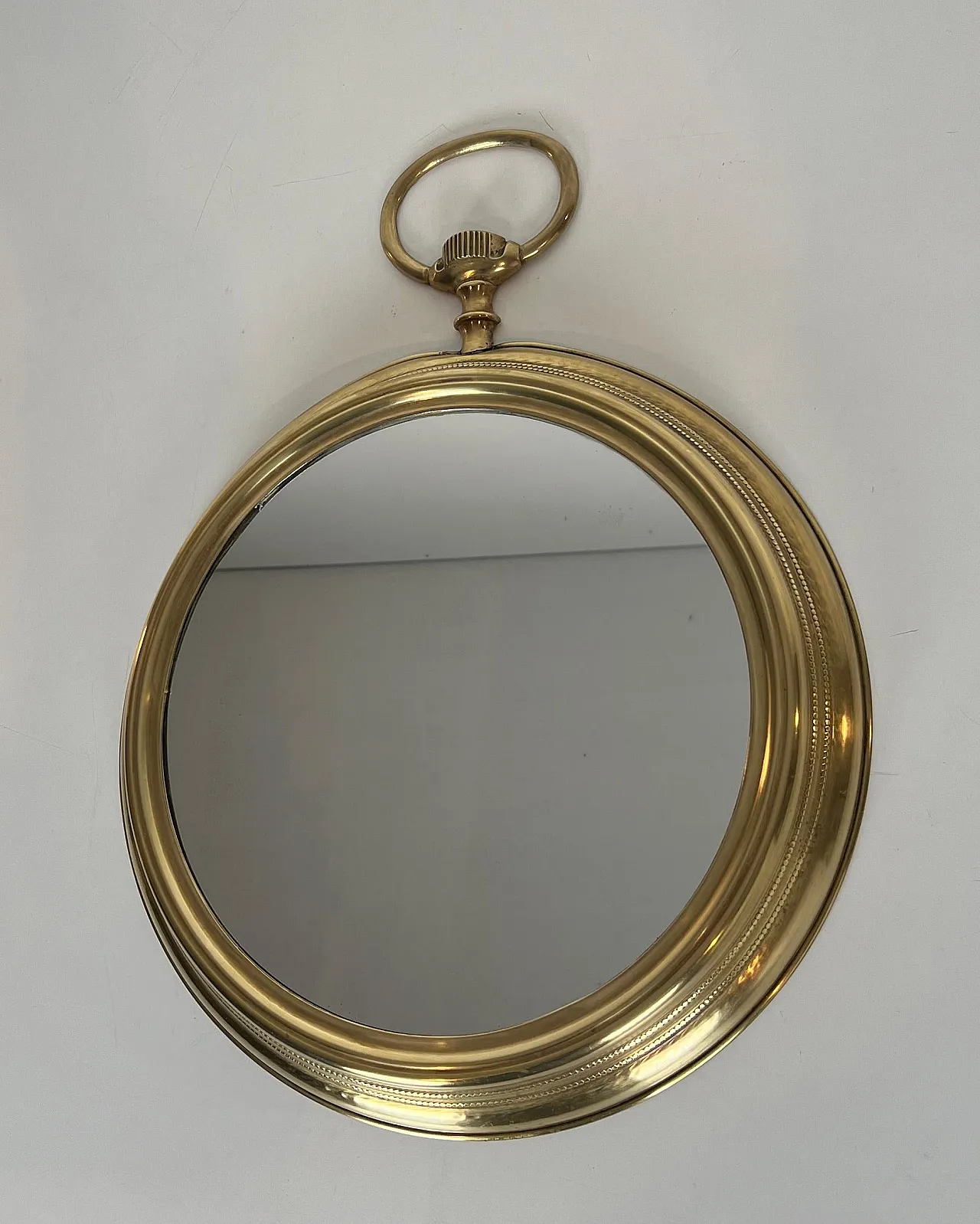 Brass mirror in the shape of a pocket watch, 1970s 11
