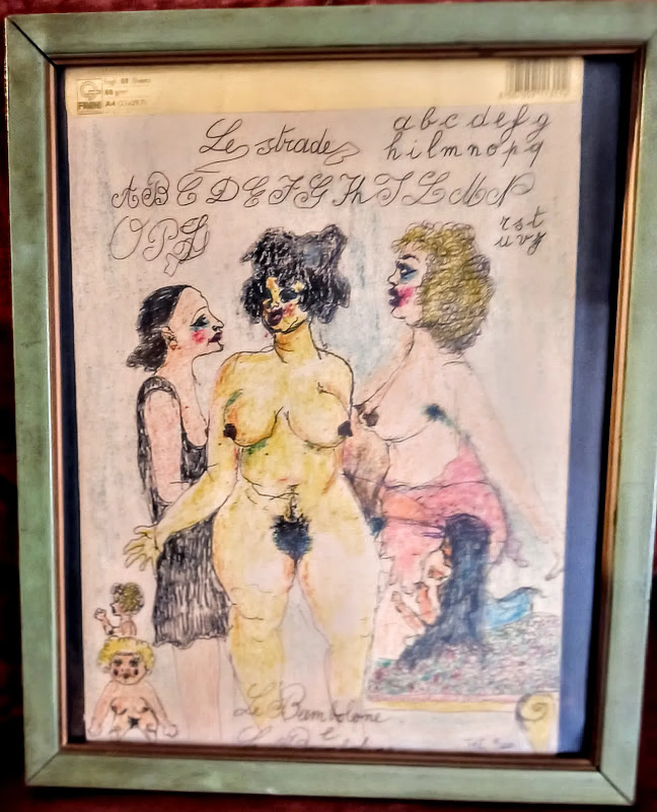 Le BAMBOLONE, acquerello a soggetto EROTICO su carta, anni '50 1