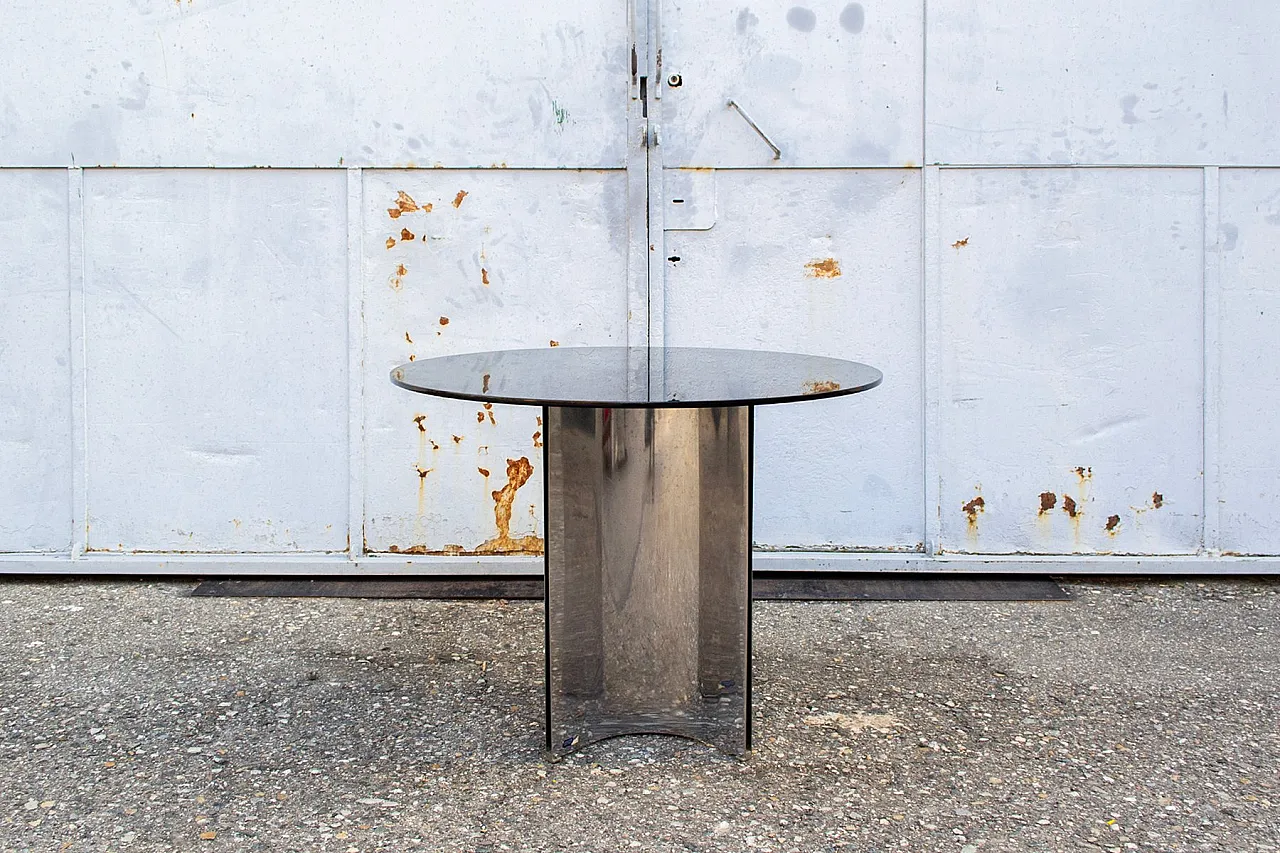 Space Age round steel and glass table, 1970s 1