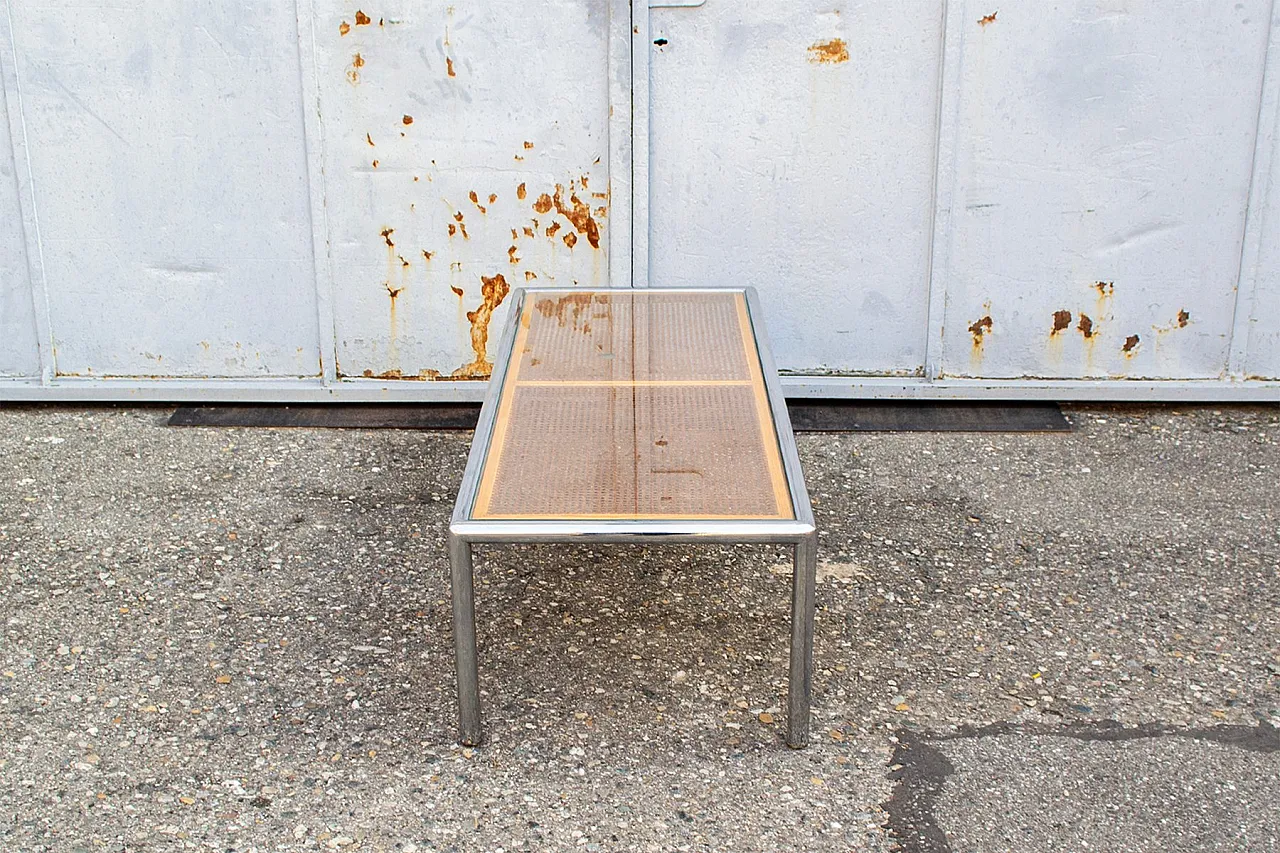 Steel and glass and Vienna straw coffee table, 1970s 3