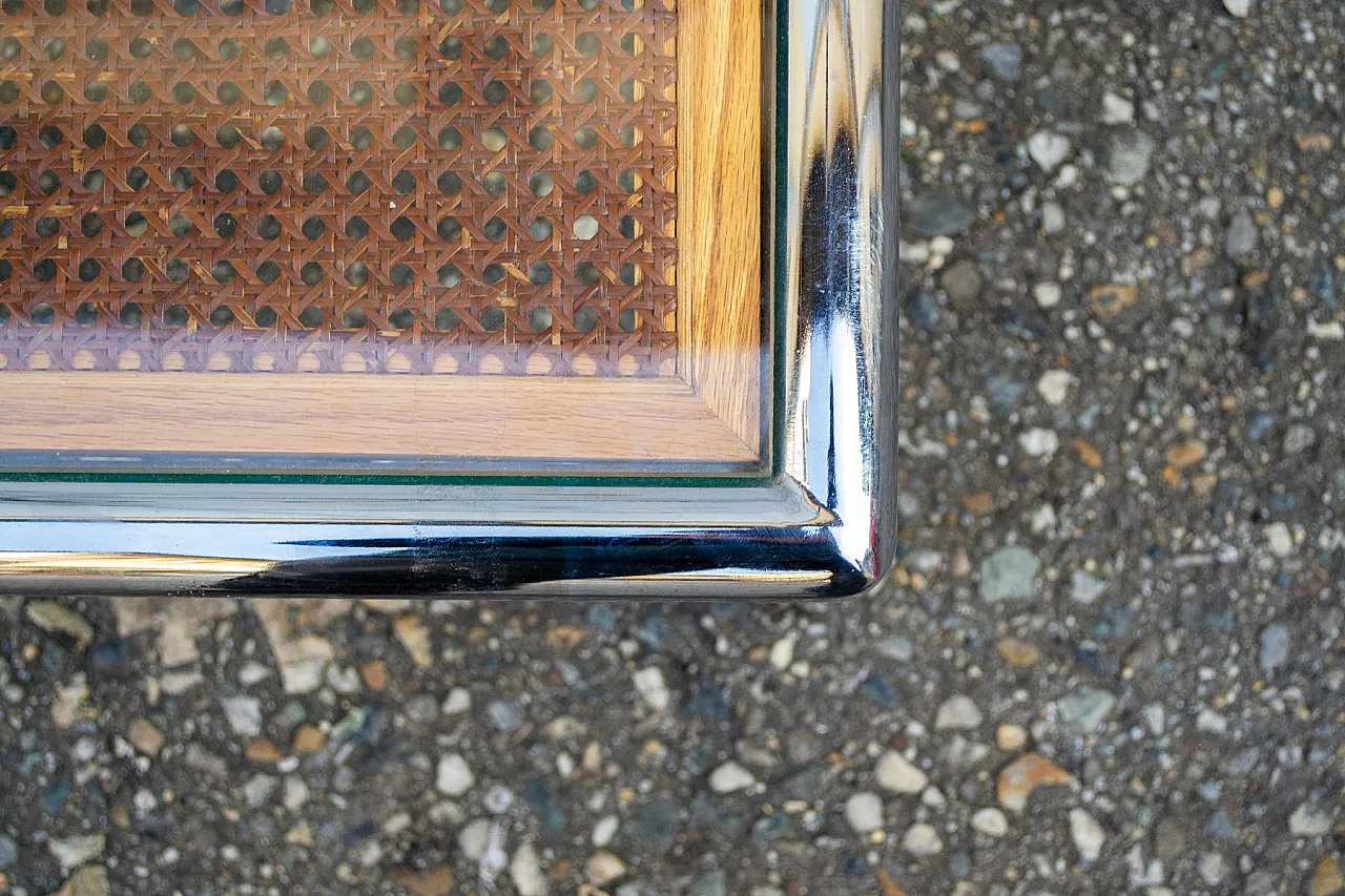 Steel and glass and Vienna straw coffee table, 1970s 4