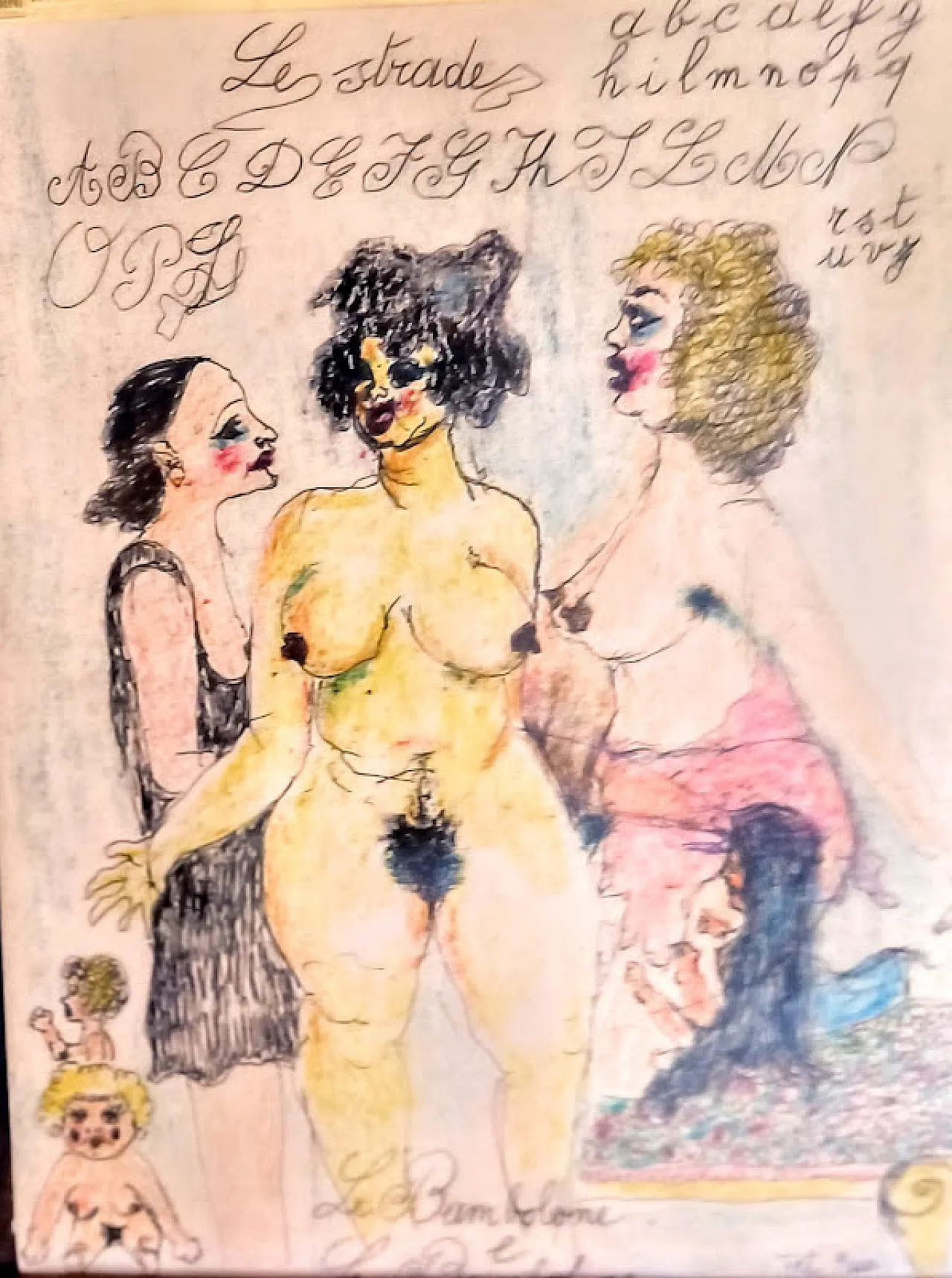 Le BAMBOLONE, acquerello a soggetto EROTICO su carta, anni '50 3