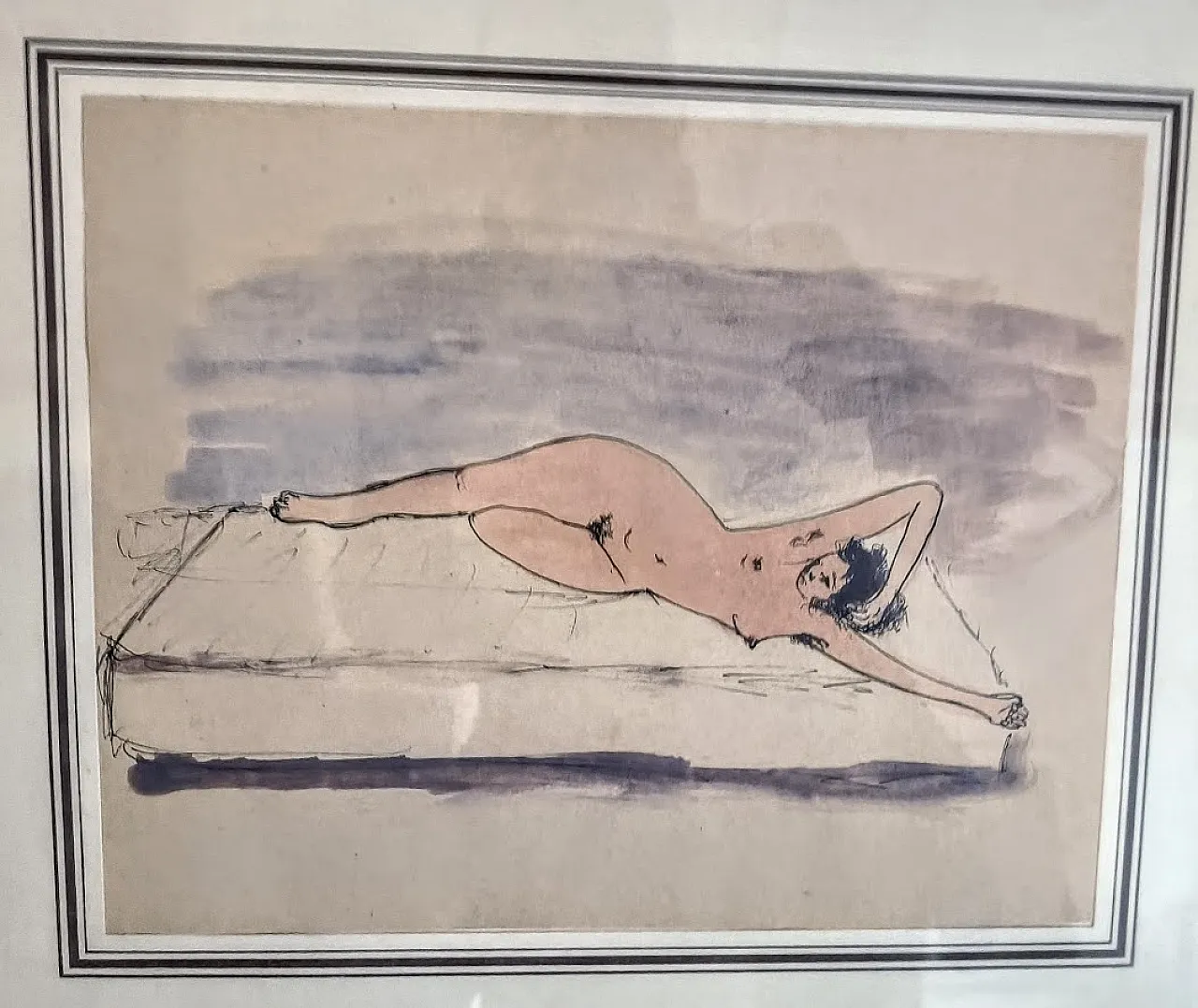 NUDO femminile disteso, acquerello a soggetto EROTICO. Anni 50 Italia 5