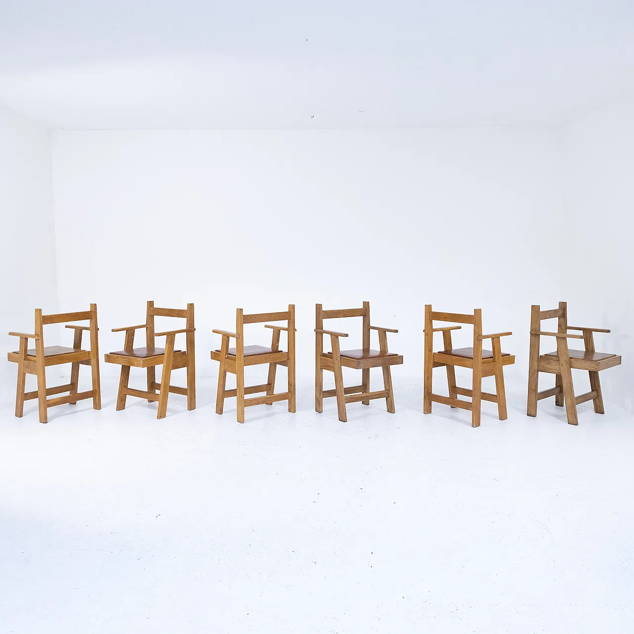 6 Rationalist wooden armchairs, 1970s 1