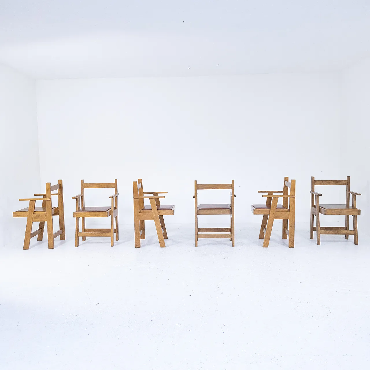 6 Rationalist wooden armchairs, 1970s 2