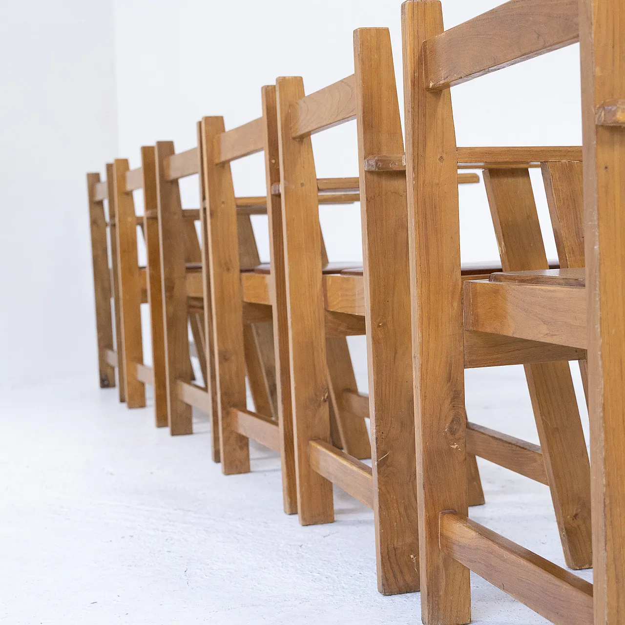 6 Rationalist wooden armchairs, 1970s 4