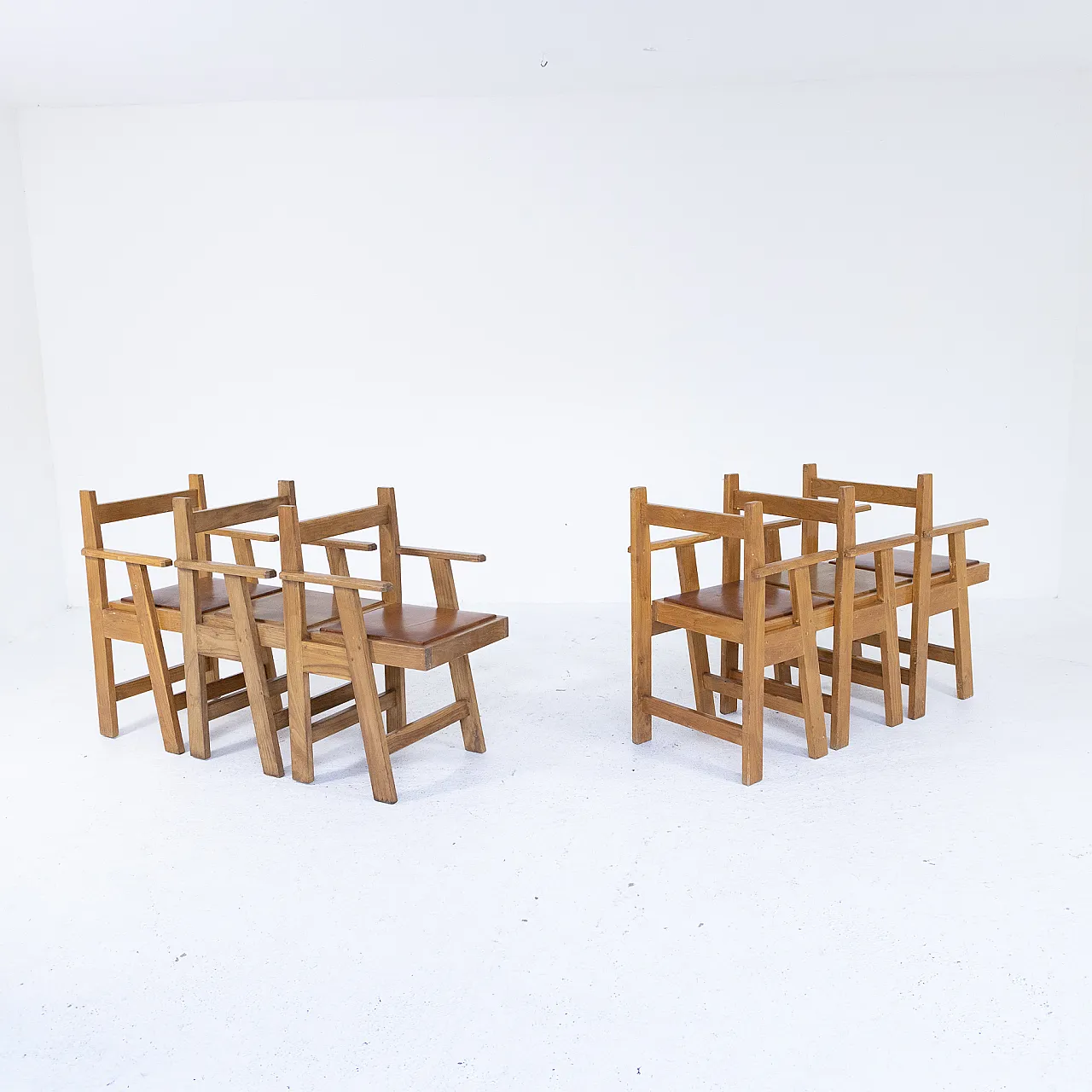 6 Rationalist wooden armchairs, 1970s 6