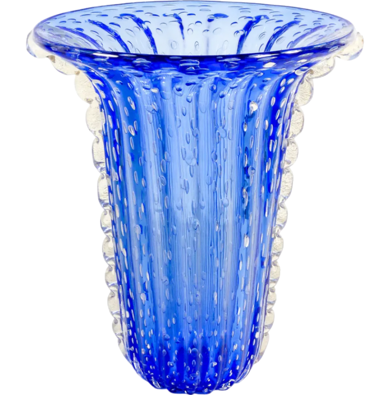 Vaso in vetro soffiato di Murano blu di Toso, fine '900 10