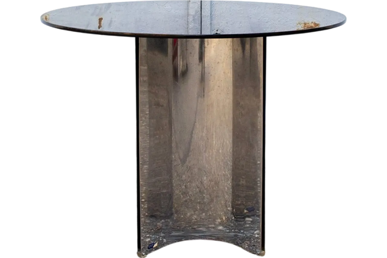 Space Age round steel and glass table, 1970s 8