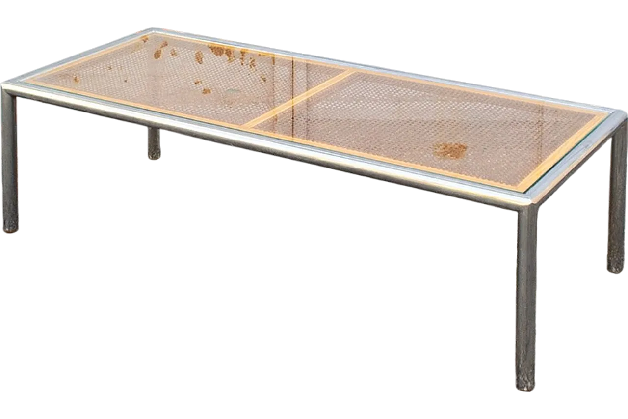 Steel and glass and Vienna straw coffee table, 1970s 5
