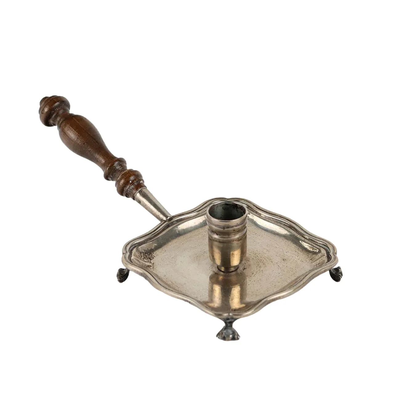 Antique Chamberstick with Wooden Handle XX Century 1